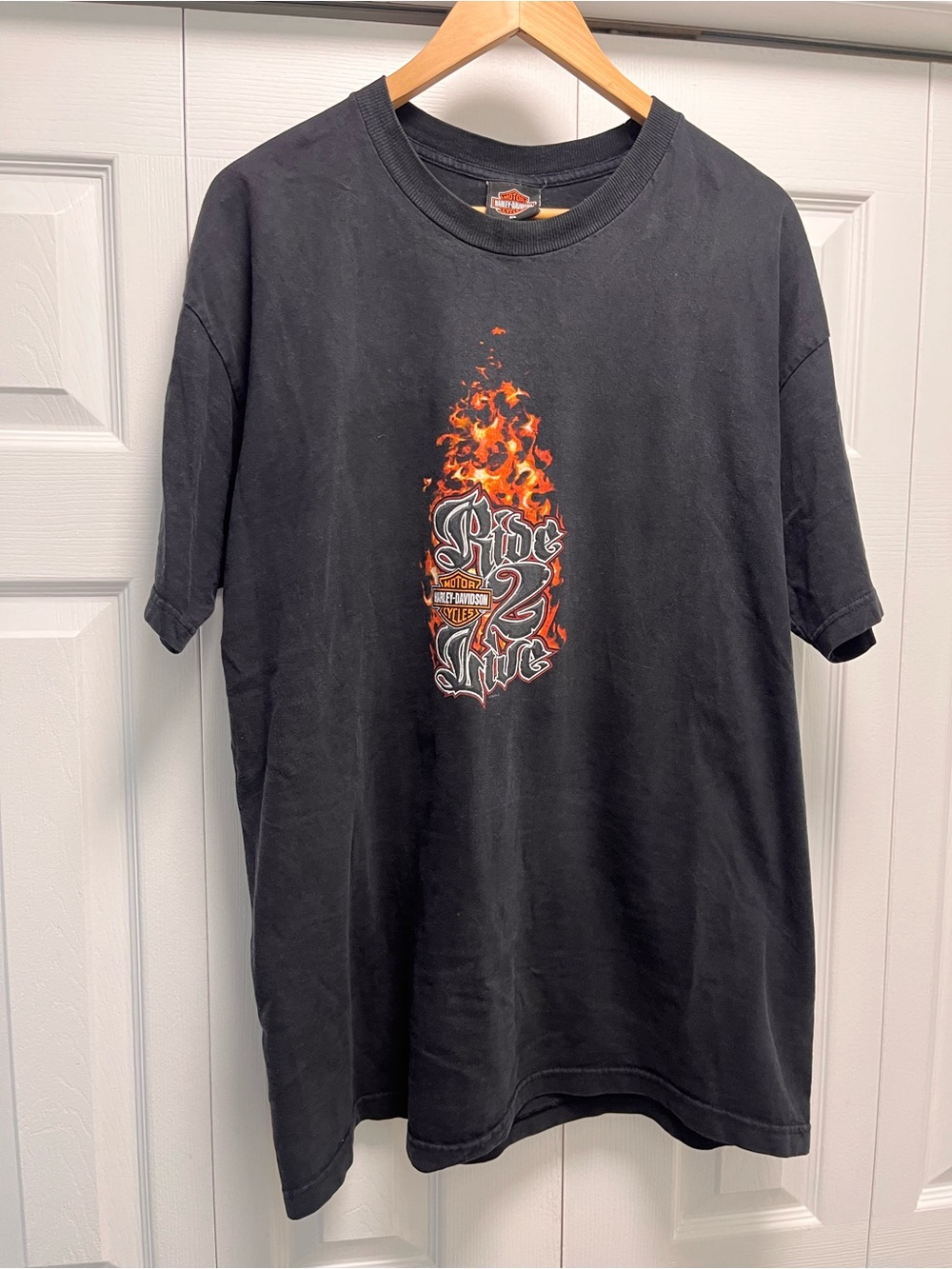 2000s Harley-Davidson Orange Flame 'Ride 2 Live' t-shirt